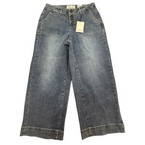 Tribal Jeans Womens 4P Audrey Wide Leg Crop Mid Rise Stretch Denim Jeans Blue